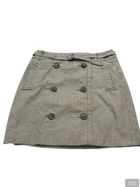 Ann Taylor Loft brown button-front A-line skirt with a self-tie belt 00 Petite
